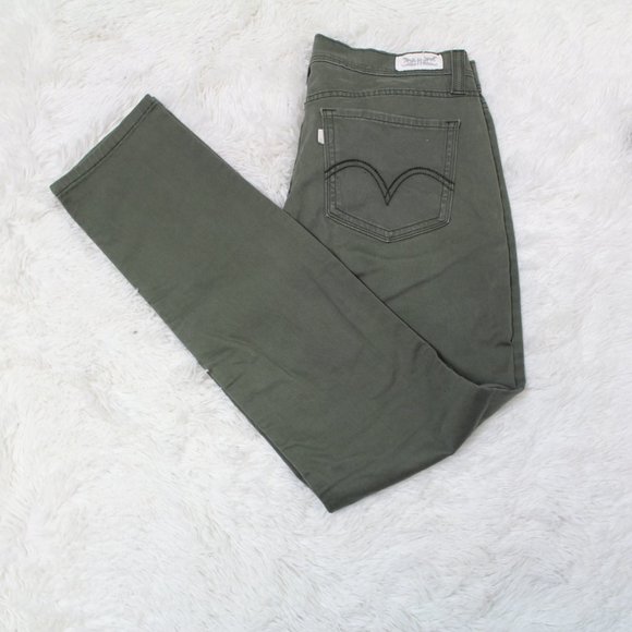 WOMEN LEVIS PANTS OLIVE GREEN 524 SKINNY SZ 13 - Picture 1 of 5